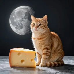 “ a cat sitting on the moon made of cheese, bright color, by coby whitmore ”