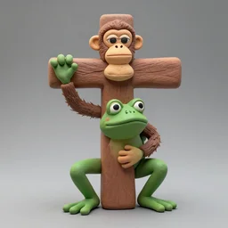 highly detailed clay sculpture of a cross between pepe the frog and a monkey