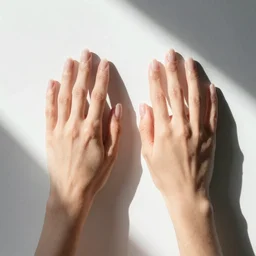 left and right female slim hands long fingers, wrists, handy, natural skin tones high-key lighting white background