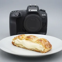 strudel with cream, canon eos r 3, f / 1. 4, iso 2 0 0, 1 / 1 6 0 s, 8 k, raw, unedited, symmetrical balance, in - frame,