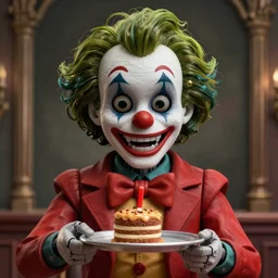 medium close up of an animatronic jocker serving 🍦🍦!!, real - hair, photorealistic hyperdetailed 3 d matte painting, hyperrealism, hyperrealistic, cinematic, silent hill, horror style, unrealengine octane render,