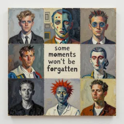 some moments won't be forgotten detailed and highly reliefed analogue collage with canvas texture in style of conteporary art, punk art, dadaism, photorealistic, expressionism, masterpiece, balanced composition, light colors, spectacular quality, intricate oil details