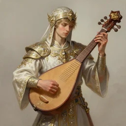 painting of a young pan bard with lute character design from baldur's gate 3, decorated, intricate, elegant, highly detailed, digital painting, artstation, concept art, smooth, sharp focus, illustration, art by artgerm and greg rutkowski and alphonse mucha, 8 k