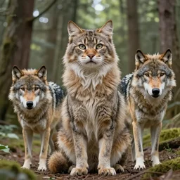 furry cat woman in a forest 8 b 3 with real wolves