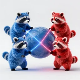 laser war between racoons on a planet, blues against the reds, digital art, award winning 4K