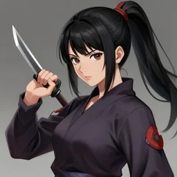 portrait of a beautiful anime ninja girl with black ponytail, holding a kunai, digital painting, trending on artstation, deviantart, artgem, perfect composition, ross draws, wlop