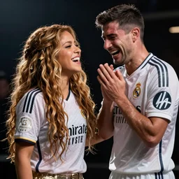 shakira with the real madrid shirt laughing at gerard pique crying