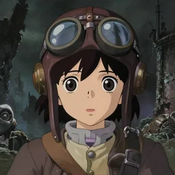 a film still of a 1 9 6 0 anime style cute big eyes sad dieselpunk archeologist, aviator, witch girl, finely detailed features, closeup at the faces, dramatic cinematic, at ruins city, gapmoe yandere grimdark, trending on pixiv fanbox, painted by greg rutkowski makoto shinkai takashi takeuchi craig mullins, alphonse mucha, studio ghibli, pixiv