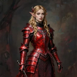Gothic elf princess in red dragon armor by Konstantin Razumov, a square crop from the 512x1024 full body shot