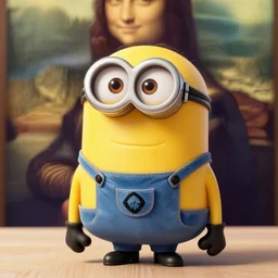 minion, painting, davinci, mona lisa in background
