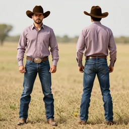front and back view, man in cowboy outfit