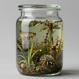 glass jar with very rich and very beautiful swamp life inside botanical and zoological scientific illustration, made by Ernst Haeckel