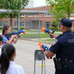 police stopping a school shooting with nerf guns