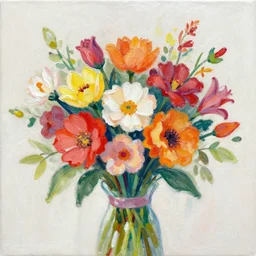 a bouquet of colorful flower acrylic artwork
