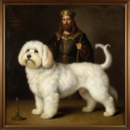 medieval painting of a maltese dog as a lord