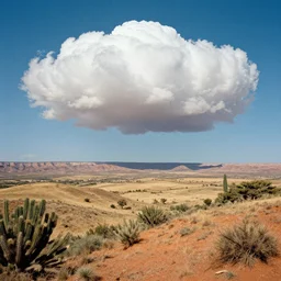 surreal landscapes with puffy cloud in the style of dahli