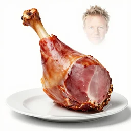 gordon ramsay turned into a cooked leg of ham on a plate