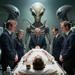 government officials oversee an alien autopsy, beksinski, wayne barlowe, very coherent symmetrical artwork, cinematic, hyper realism, high detail, octane render, 8 k