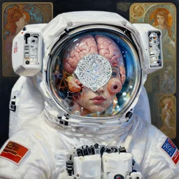 realistic extremely detailed photo style portrait painting of a single astronaut suit with eye diamond 3 d fractal lace iridescent bubble 3 d skin clear brain, retro futuristic, water, style hybrid mix of beeple, anton pieck, jean delville, amano, yves tanguy, alphonse mucha, ernst haeckel, edward robert hughes, stanisław szukalski, rich moody