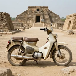 a fossil of honda supercub excavated from the ruins of a super - ancient civilization