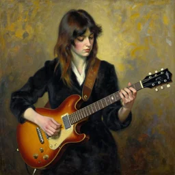 Anna Calvi playing electric guitar, oil painting by Giovanni Boldini