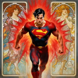 symmetry! portrait of crossfit bodybuilder sprinter superman, red spike aura in motion, red and black costume, painted art by tsuyoshi nagano, greg rutkowski, artgerm, alphonse mucha, spike painting