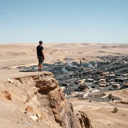 With nowhere left to run, he stood helplessly at the edge of the cliff overlooking the coal-mining town in the sweltering desert heat