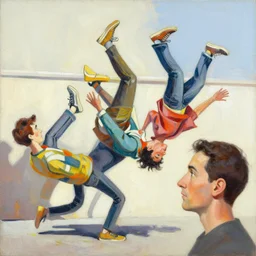 greg manchess painting of people tripping falling, profile picture, organic painting, sunny day, matte painting, bold shapes, hard edges, street art, trending on artstation, by huang guangjian, gil elvgren, ruan jia, randy vargas, greg rutkowski