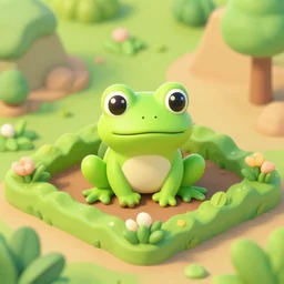 a cute little frog sitting in an isometric garden, trending on artstation, 3d render, monument valley