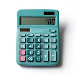 turquoise calculator, professional product shot, isolated on a pure white background, centered, entire object in frame, sharp focus, soft studio lighting