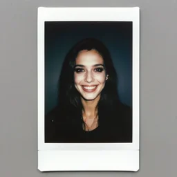 portrait of smiling woman. hq photo, surreal, harsh lighting. polaroid type 6 0 0. fear. unnerving. menacing. supernatural. horror.
