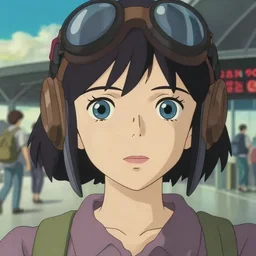 a film still of an aviator girl, blue eyes, finely detailed features, closeup at the faces, perfect art, in the airport yard, gapmoe yandere grimdark, trending on pixiv fanbox, painted by gaston bussiere, makoto shinkai takashi takeuchi studio ghibli, akihiko yoshida,