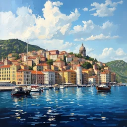 art modern oil painting of the city of present - day naples, italy from the sea
