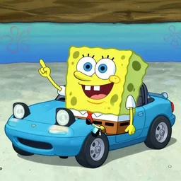 human spongebob in a miata