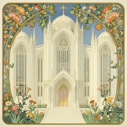 the grand temple of flowers, by thomas cooper gotch and frederick arthur bridgman. pre raphaelite, art nouveau, fantasy architecture, symmetry