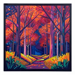 a solid bordered scenery painting in neon geometric inks depicting the essence of a season