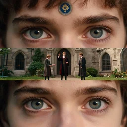sharp, highly detailed, 7 0 mm still from a 2 0 1 9 sci fi color movie, set in 1 8 5 0 in an alternate universe, mid distant shot of three students practicing magic, outside the'school of magic ', 1 8 5 0 s era clothing, cinematic lighting, in focus, detailed eyes, 3 5 mm macro lens, live action, award winning lighting, good photography