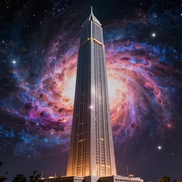 unique majestic upright rectangular tower, highly detailed cosmic background, a dash of magic, vibrant color palette, trending on artstation, digital art, by david normal