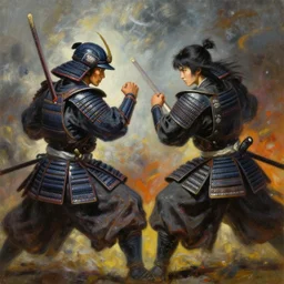 duel of two samurai!!! a highly detailed cinematic oil painting by roger dean and alena aenami, dynamic lighting