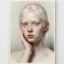 stylized portrait of an artistic pose, composition, young albino girl, one head only, realistic shaded, fine details, realistic shaded lighting poster by ilya kuvshinov, magali villeneuve, artgerm, jeremy lipkin and michael garmash and rob rey
