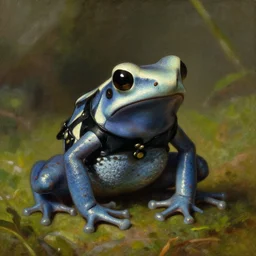 a painting of an amazon milk frog wearing a black waistcoat, an american romanticism painting by john trumbull, cgsociety, soft focus