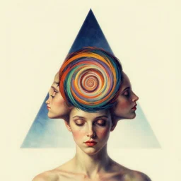 symmetrical post - minimalism portrait of a magical triangle very stretched long expanded head stretching into a spiral into infinity, extremely long forehead, vibrant color scheme, highly detailed, in the style of romanticism, cinematic, artstation, moebius, junji ito, greg rutkowski