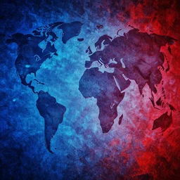 brittle world. digital art, grunge texture. blue and red color scheme