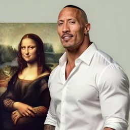 Dwayne the rock Johnson by James Gurney by Leonardo da Vinci by Vermeer by Rembrandt by Jean-Antoine Watteau by Eugene Delacroix by Claude Monet by Georges Seurat by Vincent van Gogh by Edvard Munch