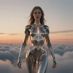 biblical beautiful female android, shiva, glowing veins, in clouds, sunset, portrait, by gerald brom, by peter elson, muted colors, extreme detail, reflections, trending on artstation, 8 k