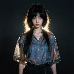 a good fashion model studio backlit portrait of sombre anime girl, painting by gaston bussiere, andy warhol