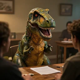 nightmare version of dinosaur barney crying in an aa meeting