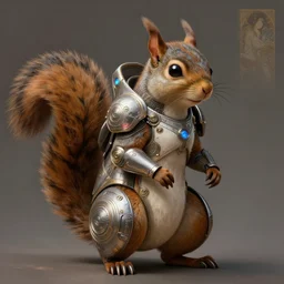 a anthropomorphic cyber squirrel wearing scifi armor, diffuse lighting, fantasy, intricate, elegant, highly detailed, lifelike, photorealistic, digital painting, artstation, illustration, concept art, smooth, sharp focus, art by john collier and albert aublet and krenz cushart and artem demura and alphonse mucha