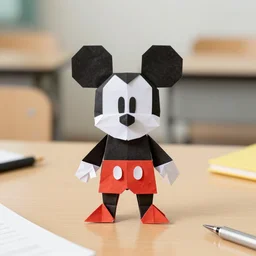 Mickey Mouse Origami in a student desk
