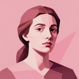 poet, portrait. bauhaus, angular, geometric. pink color theme. flat, solid background. simple shapes. strong outline
